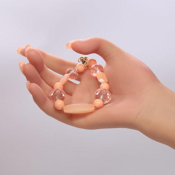 Unique coral color necklace set with bracelet and earrings. - Picture 4 of 8